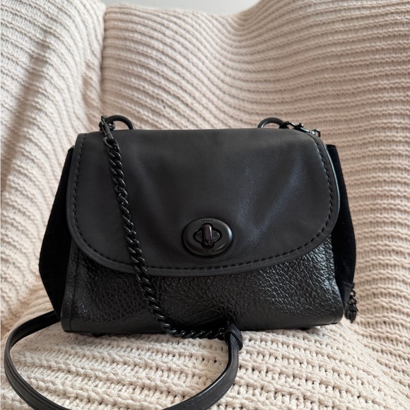 Coach Handbags - Coach Faye Mini Crossbody Black Leather & Suede Turnlock Flap